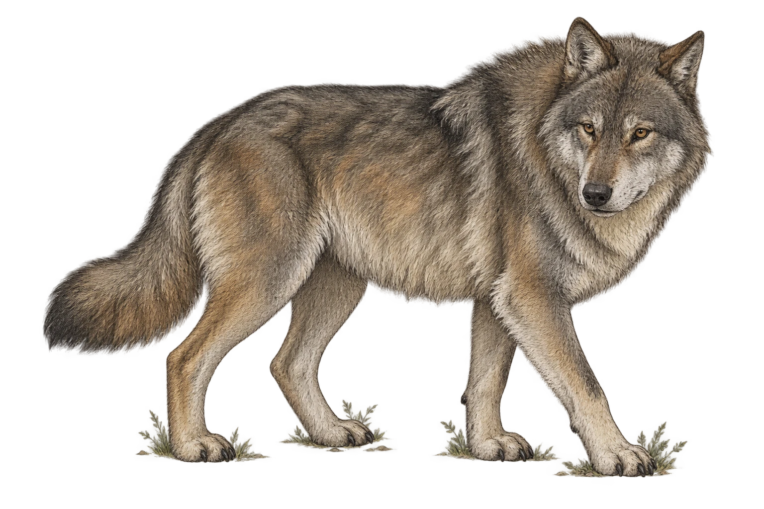 Adult Dire wolf, natural-history illustration