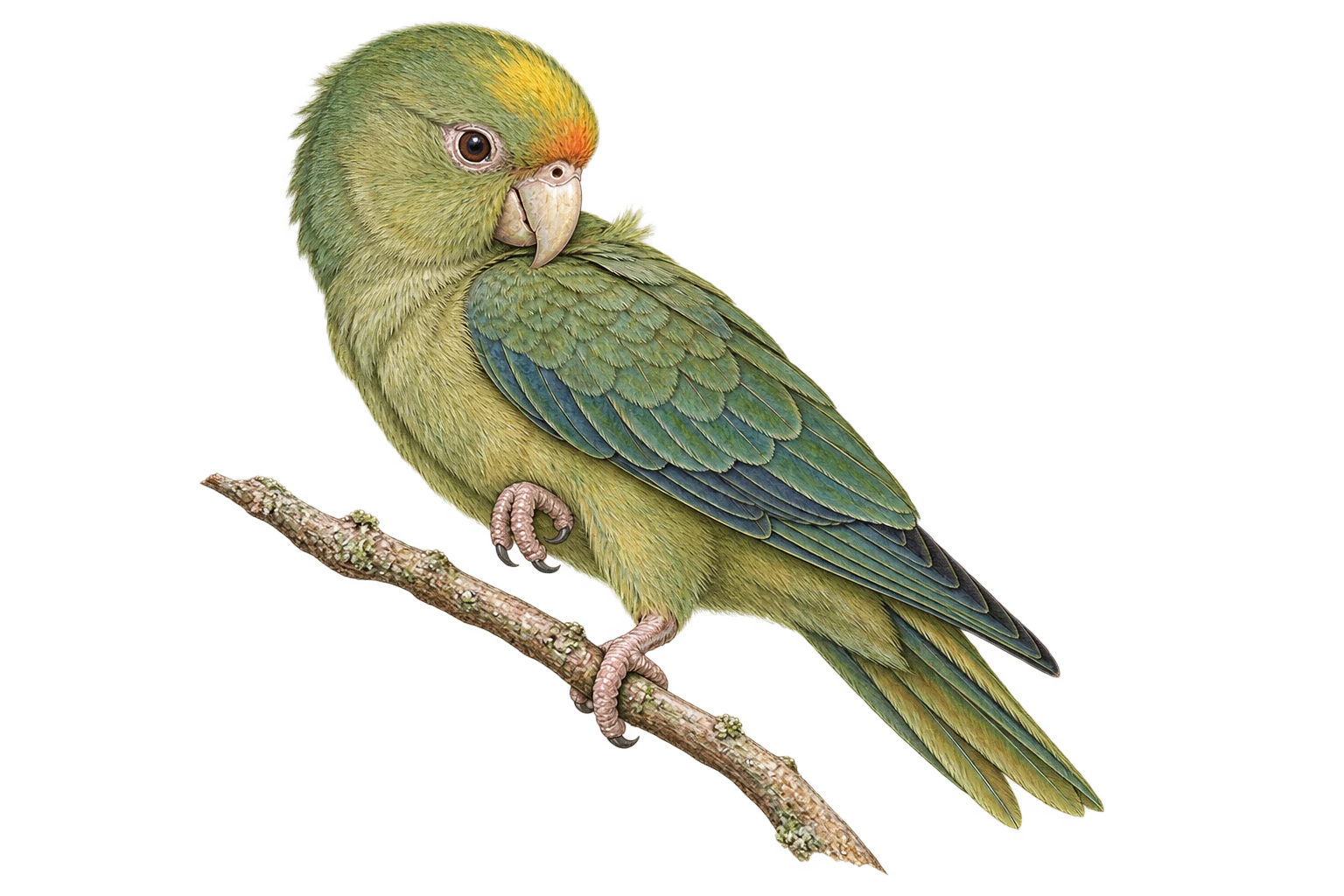 Young Carolina parakeet, natural-history illustration