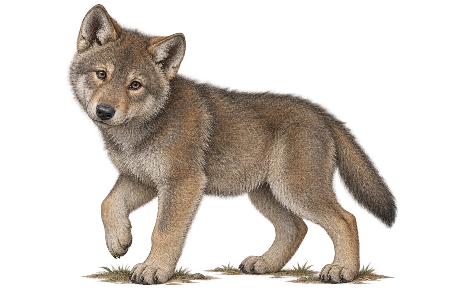 Young Dire wolf, natural-history illustration