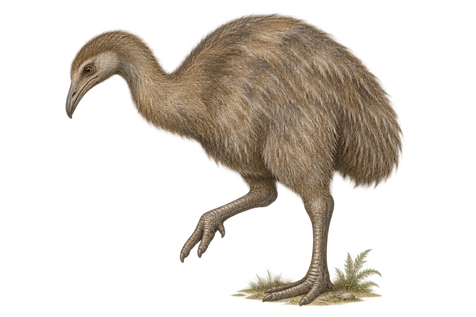 Young South Island giant moa, natural-history illustration