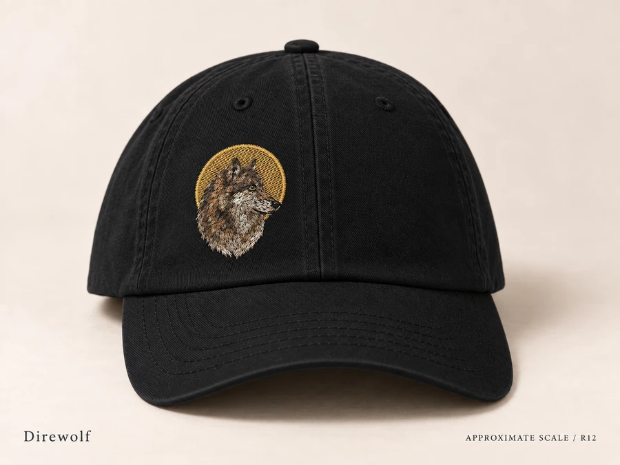 Earlier illustrative Dire wolf cap study; superseded design