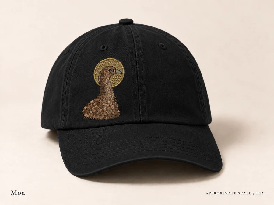Earlier illustrative South Island giant moa cap study; superseded design