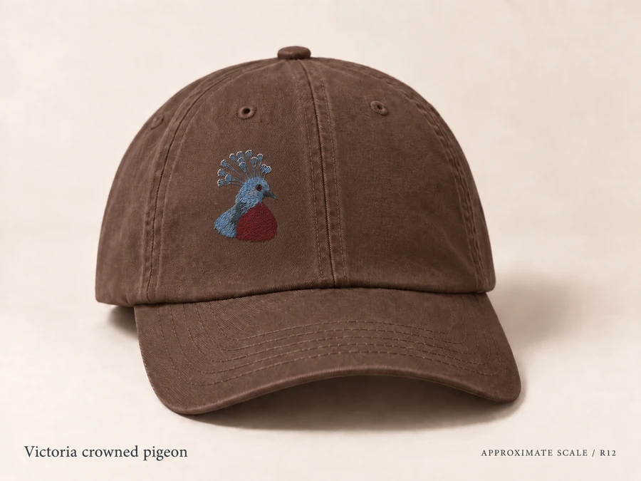 Earlier illustrative Victoria crowned pigeon cap study; superseded design