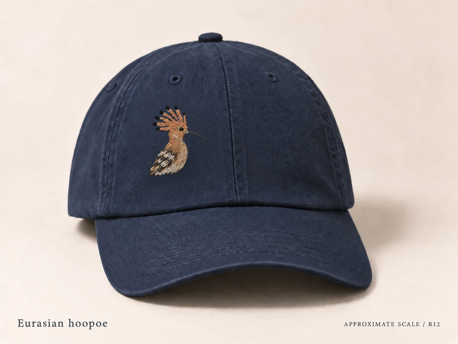 Earlier illustrative Eurasian hoopoe cap study; superseded design