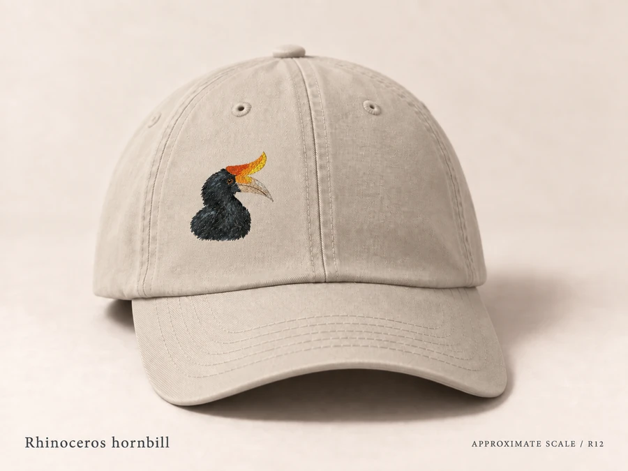 Earlier illustrative Rhinoceros hornbill cap study; superseded design
