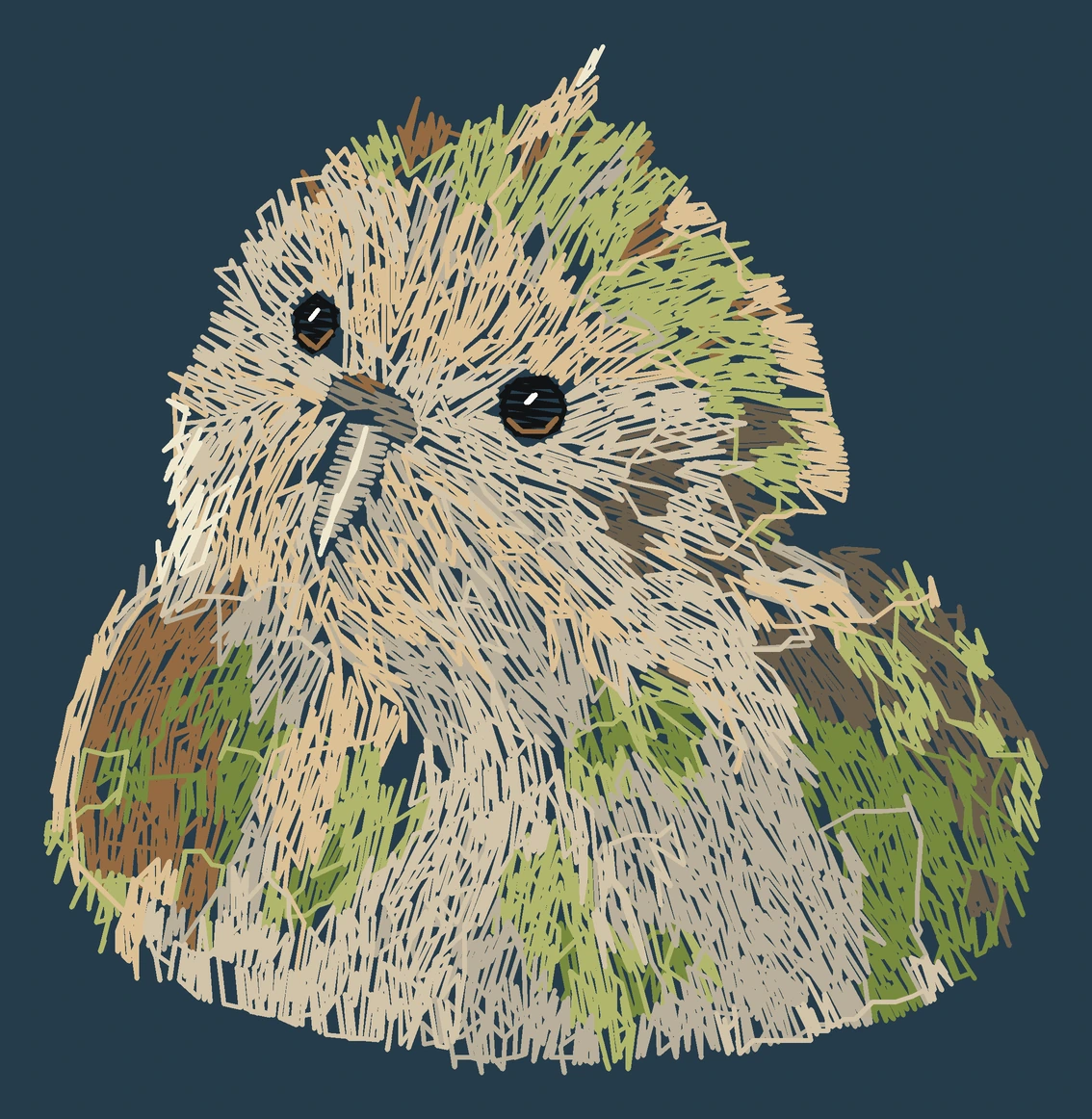 Current young Kākāpō digitized embroidery study; not a sewn sample