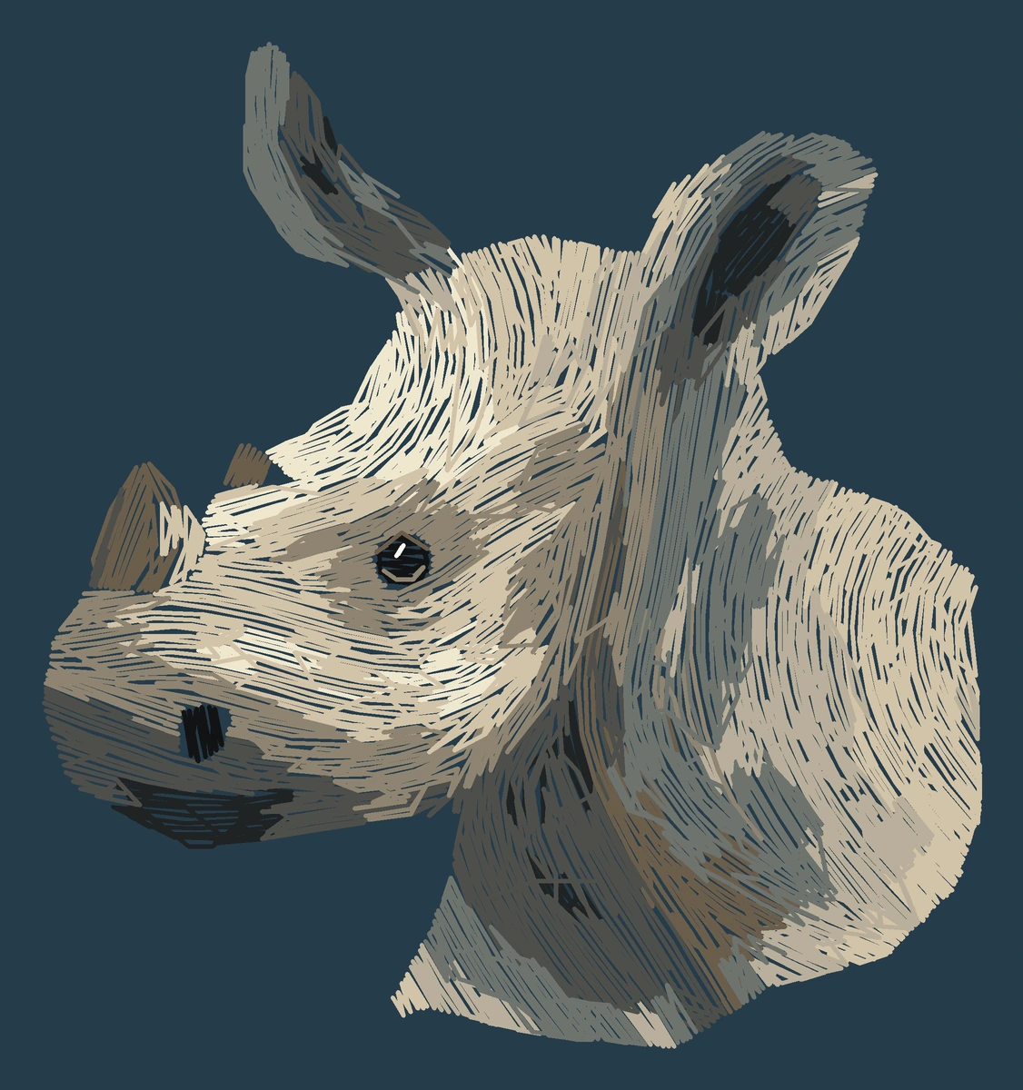 Current young Southern white rhino digitized embroidery study; not a sewn sample