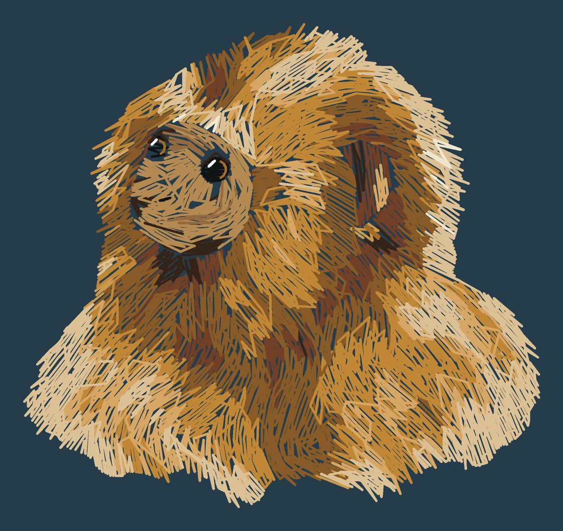 Current young Golden lion tamarin digitized embroidery study; not a sewn sample