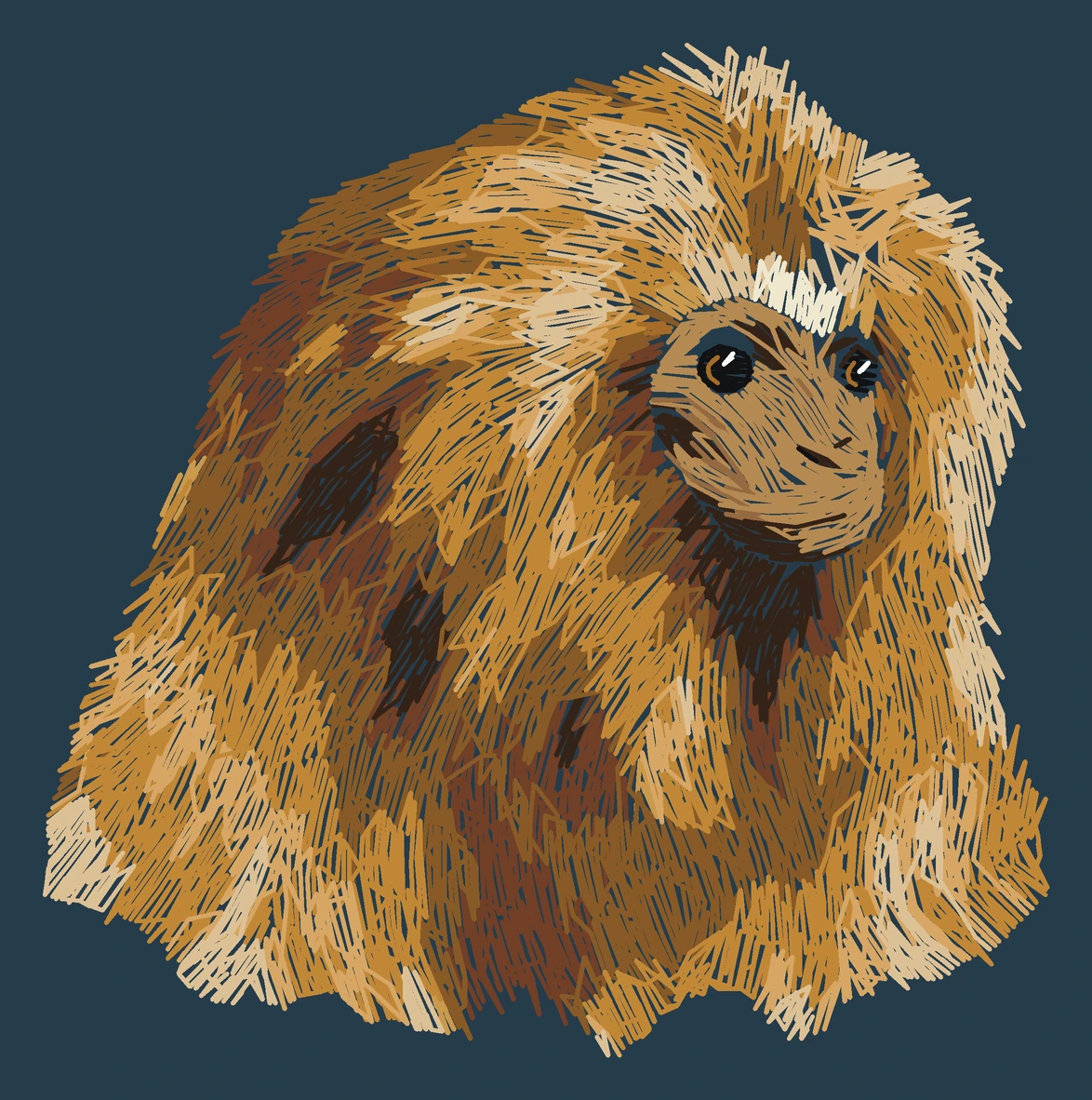 Current adult Golden lion tamarin digitized embroidery study; not a sewn sample