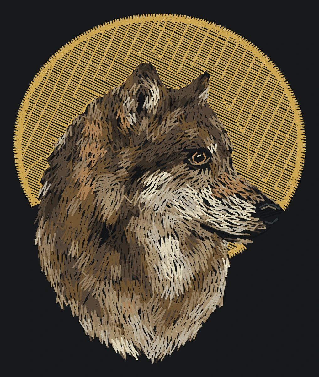 Current adult Dire wolf digitized embroidery study; not a sewn sample