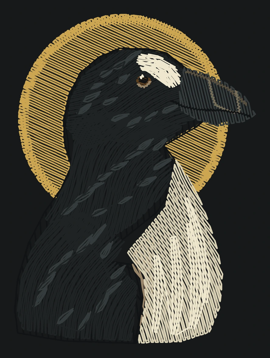 Current adult Great auk digitized embroidery study; not a sewn sample