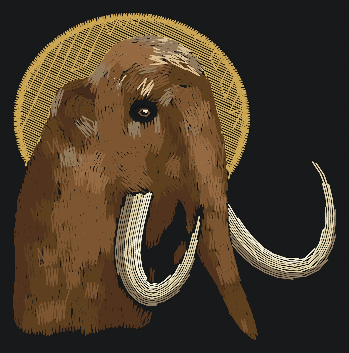 Current adult Woolly mammoth digitized embroidery study; not a sewn sample