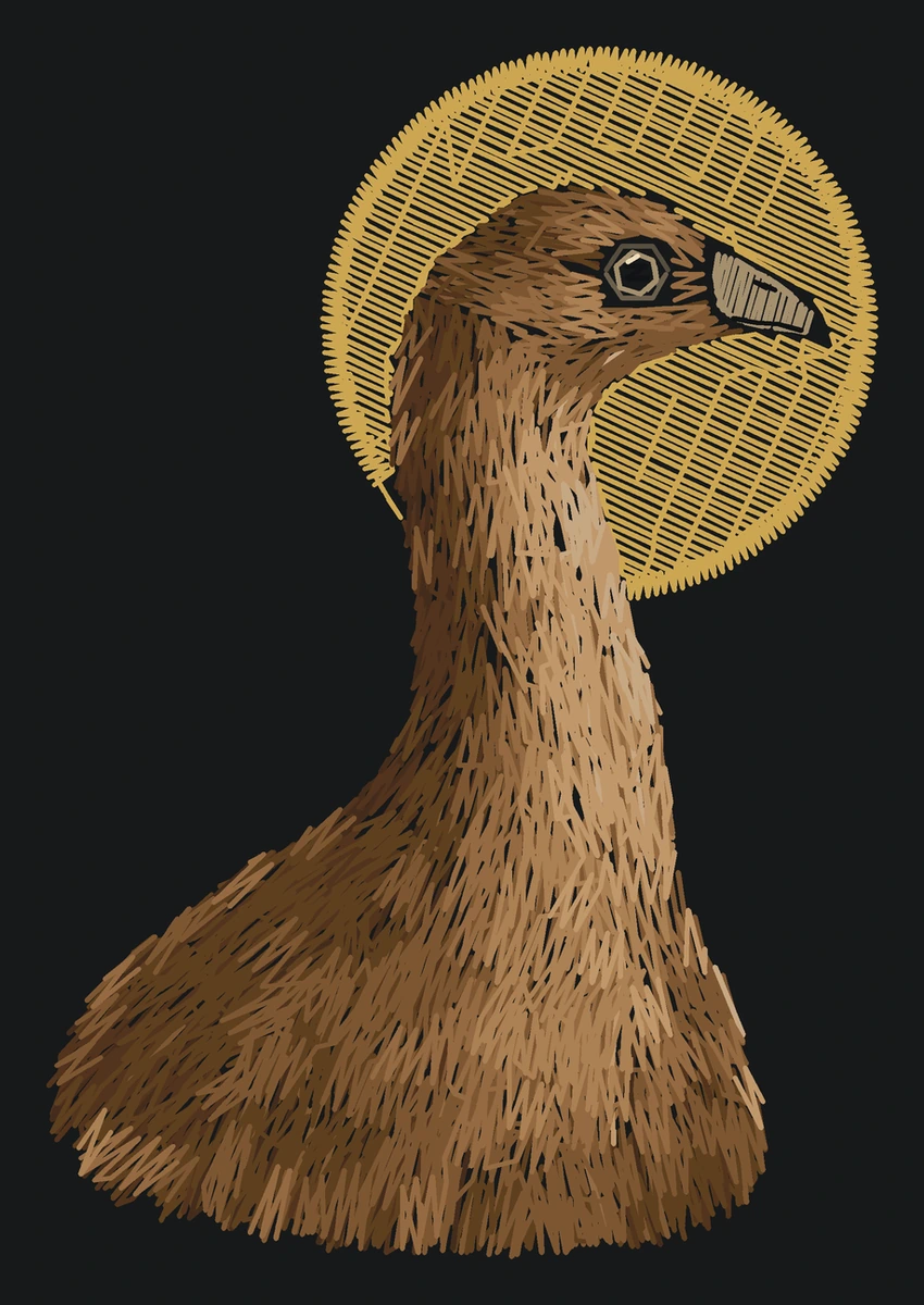 Current adult South Island giant moa digitized embroidery study; not a sewn sample