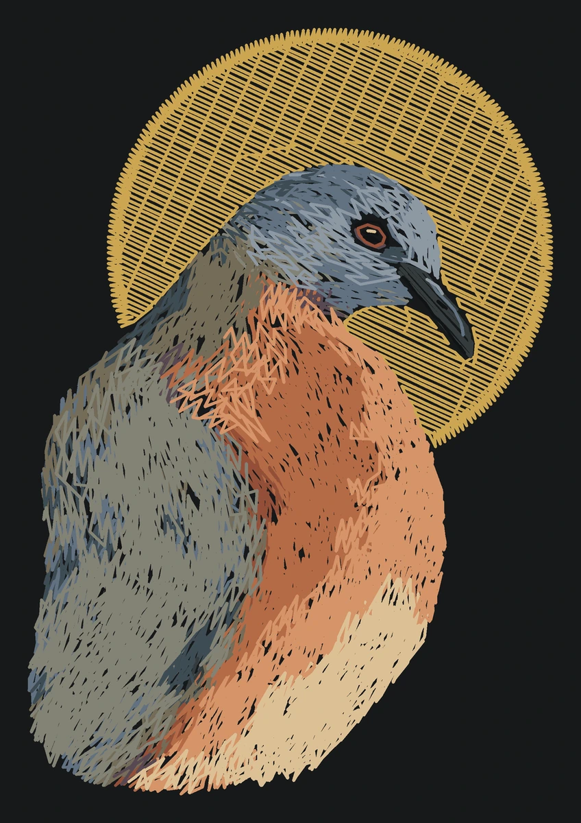 Current adult Passenger pigeon digitized embroidery study; not a sewn sample