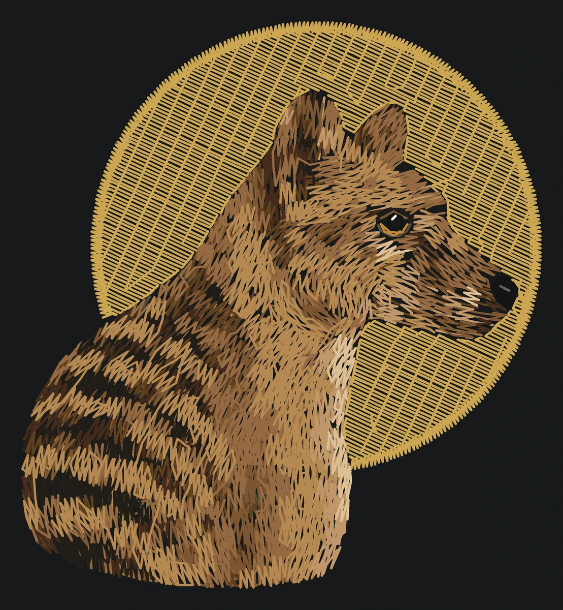Current adult Thylacine digitized embroidery study; not a sewn sample