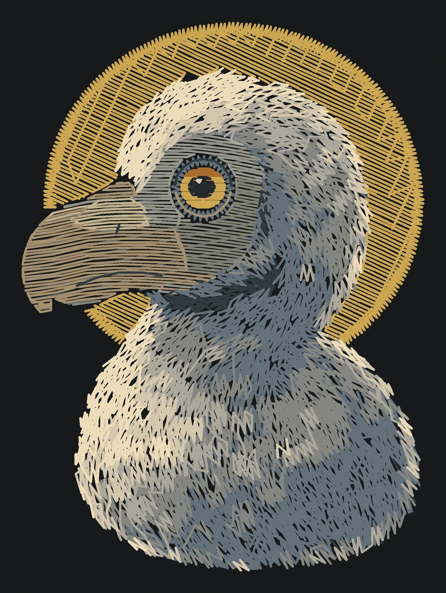 Current young dodo digitized design; not a sewn sample