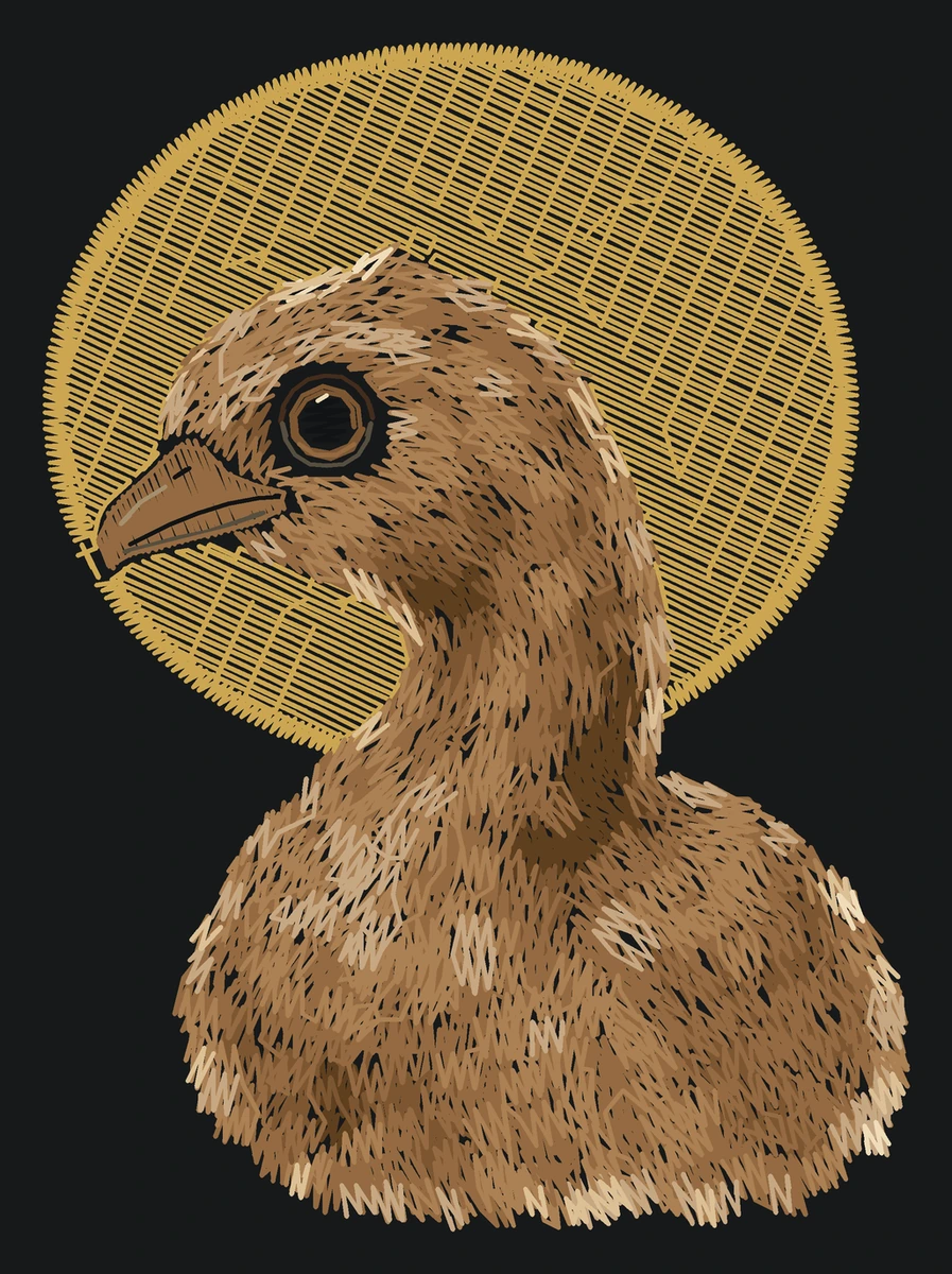 Current young South Island giant moa digitized embroidery study; not a sewn sample