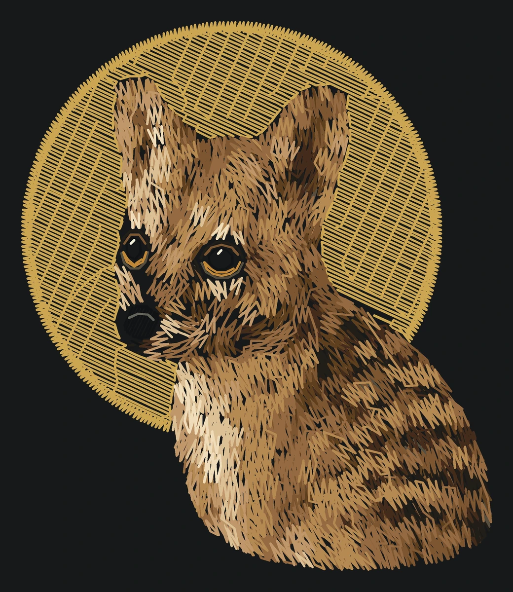 Current young Thylacine digitized embroidery study; not a sewn sample