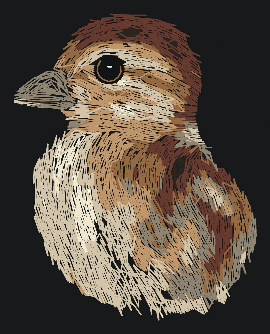 Current young Mandarin duck digitized embroidery study; not a sewn sample
